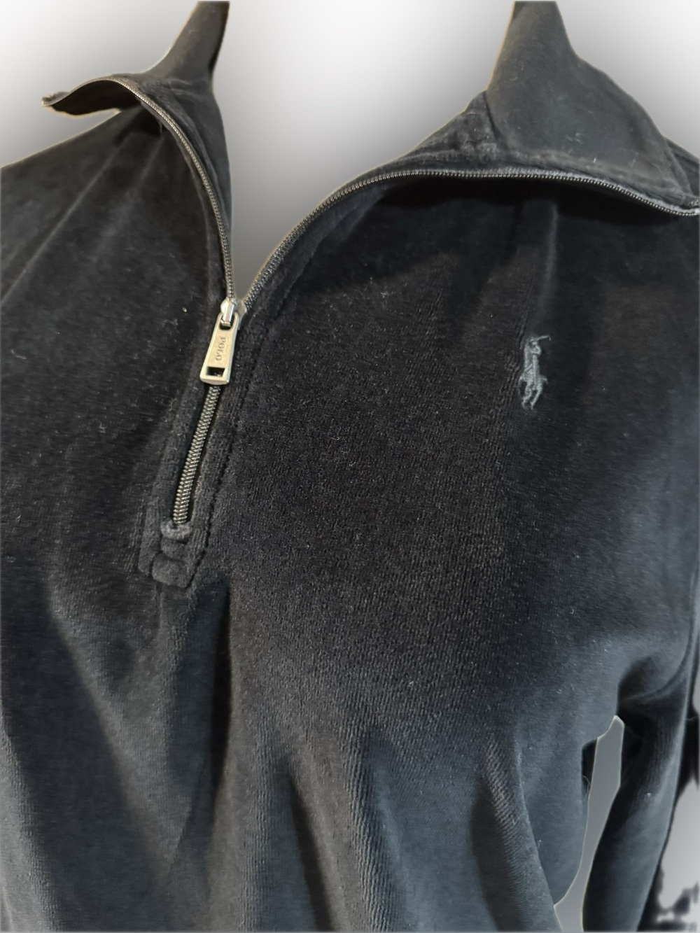 Women’s Polo by Ralph Lauren Black Velour Half-Zip Pullover size Medium - Picture 4 of 7